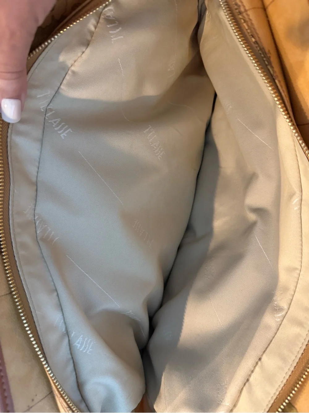 Alviero Martini Vintage Map Print Leather Laptop Tote in Tan